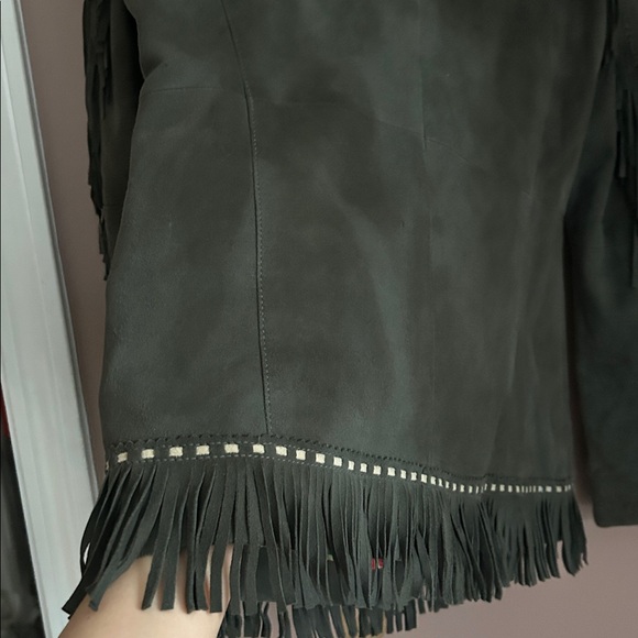 Tasha Polizzi Olive Green Suede Fringe Boho Western Jacket Embroidery Size S - Picture 3 of 16